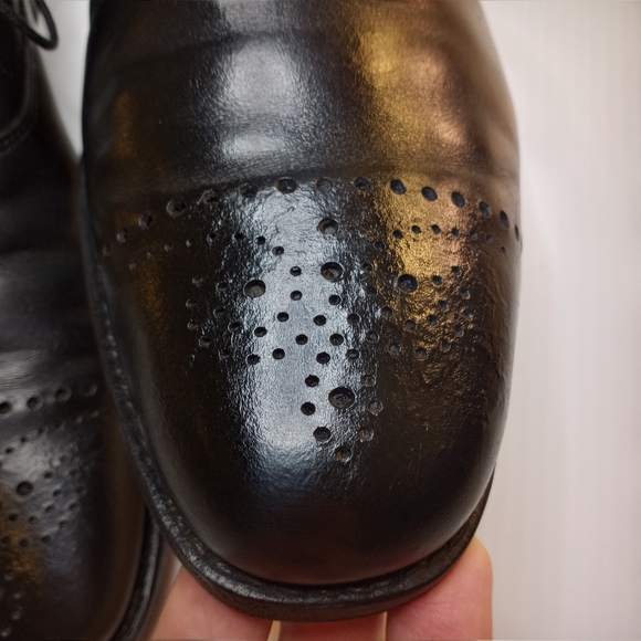 Vintage Allen Edmonds Dryden Oxfords Sz 9 D Black Vibram Soles Brogue captoe - Picture 3 of 10
